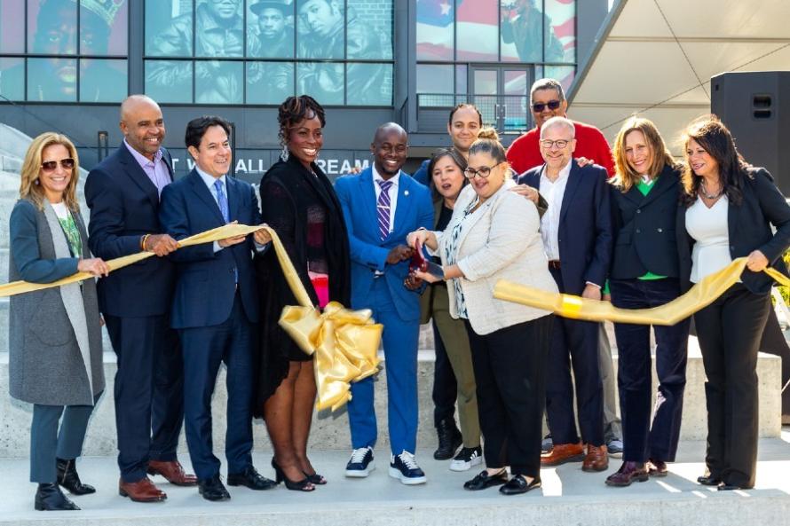 Partners group photo at the ribbon cutting of Bronx Point, in the Bronx